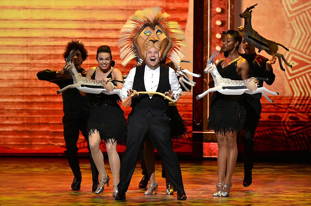 Tonys host James Corden during his opening number<br>